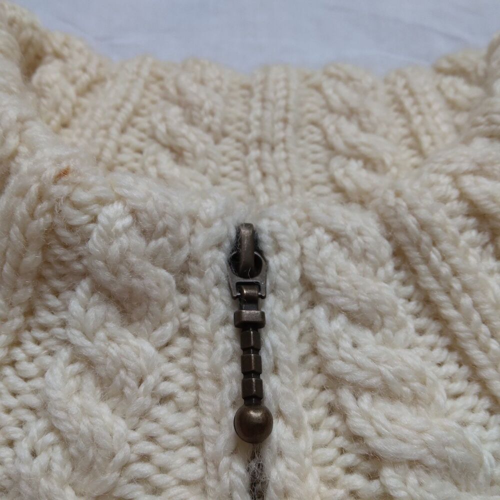 Carraig Donn Fisherman Sweater Cream Cable Knit Wool Ireland Zip Womens Medium - Picture 5 of 14